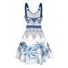 Vacation Couple Outfit Palm Tree Flower Leaf Pattern O Ring Strap Dress and Button Up Shirt Beach Matching Outfit - Bleu S | US 4