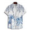 Vacation Couple Outfit Palm Tree Flower Leaf Pattern O Ring Strap Dress and Button Up Shirt Beach Matching Outfit - Bleu S | US 4