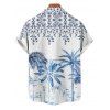 Vacation Couple Outfit Palm Tree Flower Leaf Pattern O Ring Strap Dress and Button Up Shirt Beach Matching Outfit - Bleu S | US 4