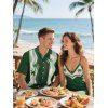 Vacation Couple Outfit Colorblock Line Coconut Tree Pattern Spaghetti Strap Tank Dress and Button Up Shirt Beach Matching Outfit - DEEP GREEN S | US 4