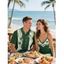 Vacation Couple Outfit Colorblock Line Coconut Tree Pattern Spaghetti Strap Tank Dress and Button Up Shirt Beach Matching Outfit - DEEP GREEN S | US 4