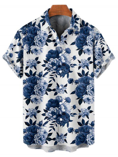 Chemise de vacances à imprimé floral pour homme, boutonnée, retroussée, manches courtes, décontractée