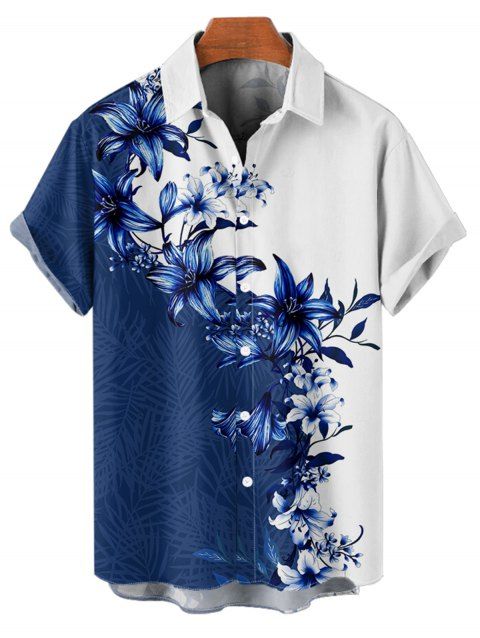 Chemise à manches retroussables à imprimé floral pour homme, chemise décontractée à manches courtes et boutonnée