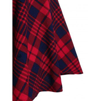 Plus Size Plaid Pattern Lace Up Grommet Vintage Dress Square Buckle Strap Sweetheart Neck A Line Mini Dress