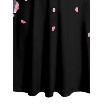 Cherry Blossom Petal Flower Pattern Ruched Bust Vacation Dress Sweetheart Neck A Line Mini Casual Dress