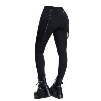 Gothic Women Outfit Rose Skulls Skeleton Love Letter Pattern Skew Neck Half Batwing Sleeve Cinched T-Shirt and Solid Color Hollow Out Buckle Strap Pants Set