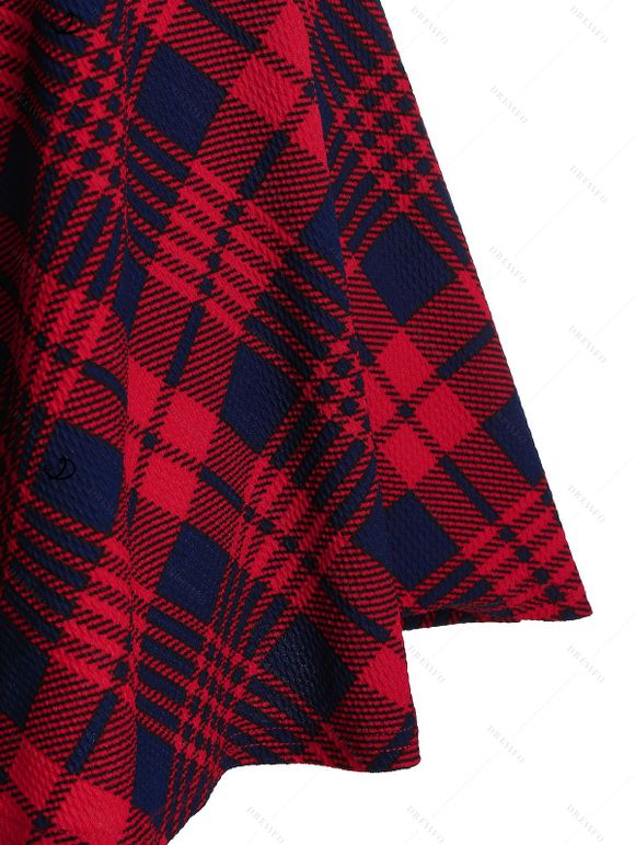 Robe vintage grande taille à carreaux, lacets, œillets, bretelles à boucle carrée, col en cœur, mini-robe trapèze - Rouge foncé 4X | US 20