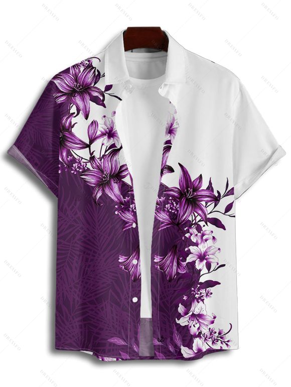 Chemise à manches retroussables à imprimé floral pour homme, chemise décontractée à manches courtes et boutonnée - Concorde 4XL