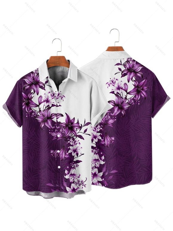 Chemise à manches retroussables à imprimé floral pour homme, chemise décontractée à manches courtes et boutonnée - Concorde 4XL
