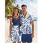 Vacation Couple Outfit Mermaid Dolphin Ship Ocean Elements Pattern Ruched Bust Belt Dress and Button Up Shirt Matching Outfit - DEEP GREEN S | US 4