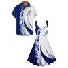 Vacation Couple Outfit Contrast Color Leaf Flower Print O Ring Strap V Neck A Line Mini Dress and Button Up Shirt Casual Matching Outfit - Bleu S | US 4