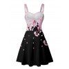 Robe de vacances à motif de pétales de fleurs de cerisier, buste froncé, col en cœur, robe trapèze mini décontractée - Noir XXXXXL | US 20