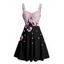 Robe de vacances à motif de pétales de fleurs de cerisier, buste froncé, col en cœur, robe trapèze mini décontractée - Noir XXXXXL | US 20