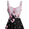 Robe de vacances à motif de pétales de fleurs de cerisier, buste froncé, col en cœur, robe trapèze mini décontractée - Noir XXXXXL | US 20