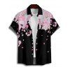 Chemise de vacances à imprimé pétales de fleurs de cerisier pour homme, boutonnée, retroussée, manches courtes, décontractée - Noir 5XL