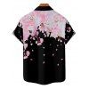 Chemise de vacances à imprimé pétales de fleurs de cerisier pour homme, boutonnée, retroussée, manches courtes, décontractée - Noir 5XL
