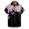 Chemise de vacances à imprimé pétales de fleurs de cerisier pour homme, boutonnée, retroussée, manches courtes, décontractée - Noir 5XL