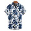 Chemise de vacances à imprimé floral pour homme, boutonnée, retroussée, manches courtes, décontractée - Bleu profond 5XL