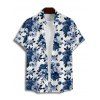 Chemise de vacances à imprimé floral pour homme, boutonnée, retroussée, manches courtes, décontractée - Bleu profond 5XL