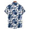 Chemise de vacances à imprimé floral pour homme, boutonnée, retroussée, manches courtes, décontractée - Bleu profond 5XL