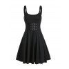 Robe grande taille unie, bretelles à boucle, œillets, col en U, taille haute, coupe trapèze, mi-longue, décontractée - Noir 5X | US 22