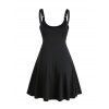 Robe grande taille unie, bretelles à boucle, œillets, col en U, taille haute, coupe trapèze, mi-longue, décontractée - Noir 5X | US 22