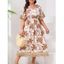 Robe de vacances grande taille à motif géométrique de cocotiers, manches mi-évasées, col en V, coupe trapèze, mi-longue, décontractée - café 4XL | US 22