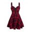 Robe vintage grande taille à carreaux, lacets, œillets, bretelles à boucle carrée, col en cœur, mini-robe trapèze - Rouge foncé 5X | US 22