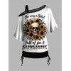 T-shirt gothique à col incliné et manches mi-chauve-souris, motif lettres et têtes de mort, haut de vacances cintré - Jaune XXL | US 14