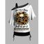 T-shirt gothique à col incliné et manches mi-chauve-souris, motif lettres et têtes de mort, haut de vacances cintré - Jaune XXL | US 14