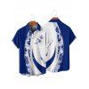 Chemise de vacances à imprimé feuilles et fleurs contrastées pour homme, boutonnée, retroussée, manches courtes, décontractée - Bleu 5XL