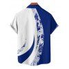 Chemise de vacances à imprimé feuilles et fleurs contrastées pour homme, boutonnée, retroussée, manches courtes, décontractée - Bleu 5XL