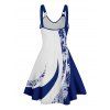 Robe de vacances à imprimé feuilles et fleurs de couleur contrastée, mini-robe décontractée à bretelles et col en V - Bleu XXXXXL | US 20