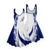 Robe de vacances à imprimé feuilles et fleurs de couleur contrastée, mini-robe décontractée à bretelles et col en V - Bleu XXXXXL | US 20