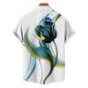 Chemise de vacances à imprimé floral et feuilles pour homme, boutonnée, retroussée, manches courtes, décontractée - Blanc 5XL