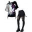 Gothic Women Outfit Rose Leaf Contrast Color Pattern Skew Neck Half Batwing Sleeve Cinched T-Shirt and Solid Color Hollow Out Buckle Strap Pants Set - Noir S | US 4