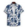 Vacation Couple Outfit Colorblock Leaf Floral Print Pattern Ruched Bust Sweetheart Neck Dress and Button Up Shirt Casual Matching Outfit - Bleu profond S | US 4