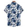 Vacation Couple Outfit Colorblock Leaf Floral Print Pattern Ruched Bust Sweetheart Neck Dress and Button Up Shirt Casual Matching Outfit - Bleu profond S | US 4