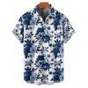 Vacation Couple Outfit Colorblock Leaf Floral Print Pattern Ruched Bust Sweetheart Neck Dress and Button Up Shirt Casual Matching Outfit - Bleu profond S | US 4