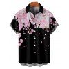Vacation Couple Outfit Cherry Blossom Petal Flower Pattern Ruched Bust Sweetheart Neck Dress and Button Up Shirt Casual Matching Outfit - Noir S | US 4