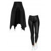 Women Bottom Set Solid Color Zipper Fly Pockets Long PU Pants and Open Front Lace Up Irregular Hem Skirt Set - Noir S | US 4