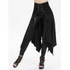 Women Bottom Set Solid Color Zipper Fly Pockets Long PU Pants and Open Front Lace Up Irregular Hem Skirt Set - Noir S | US 4