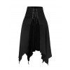 Women Bottom Set Solid Color Zipper Fly Pockets Long PU Pants and Open Front Lace Up Irregular Hem Skirt Set - Noir S | US 4