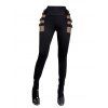 Gothic Women Outfit Sunflower Skulls Letter Pattern Skew Neck Half Batwing Sleeve Cinched T-Shirt and Solid Color Hollow Out Buckle Strap Pants Set - Noir S | US 4