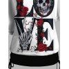 T-shirt gothique à col incliné et manches mi-chauve-souris, motif crânes, squelette, rose, lettre d'amour, haut de vacances cintré - Noir XXL | US 14