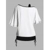 T-shirt gothique à col incliné et manches mi-chauve-souris, motif crânes, squelette, rose, lettre d'amour, haut de vacances cintré - Noir XXL | US 14