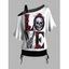 T-shirt gothique à col incliné et manches mi-chauve-souris, motif crânes, squelette, rose, lettre d'amour, haut de vacances cintré - Noir XXL | US 14