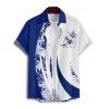 Vacation Couple Outfit Contrast Color Leaf Flower Print O Ring Strap V Neck A Line Mini Dress and Button Up Shirt Casual Matching Outfit - Bleu S | US 4
