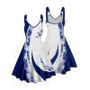 Vacation Couple Outfit Contrast Color Leaf Flower Print O Ring Strap V Neck A Line Mini Dress and Button Up Shirt Casual Matching Outfit - Bleu S | US 4