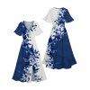 Robe d'été à imprimé floral, col en V, manches évasées, fendue, taille haute - Bleu profond XXL | US 14